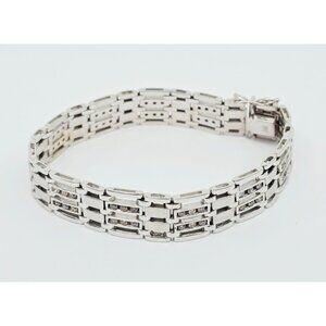 Fancy 14K Karat Solid White Gold Designer Diamond Custom Link Bracelet - 8.75" L